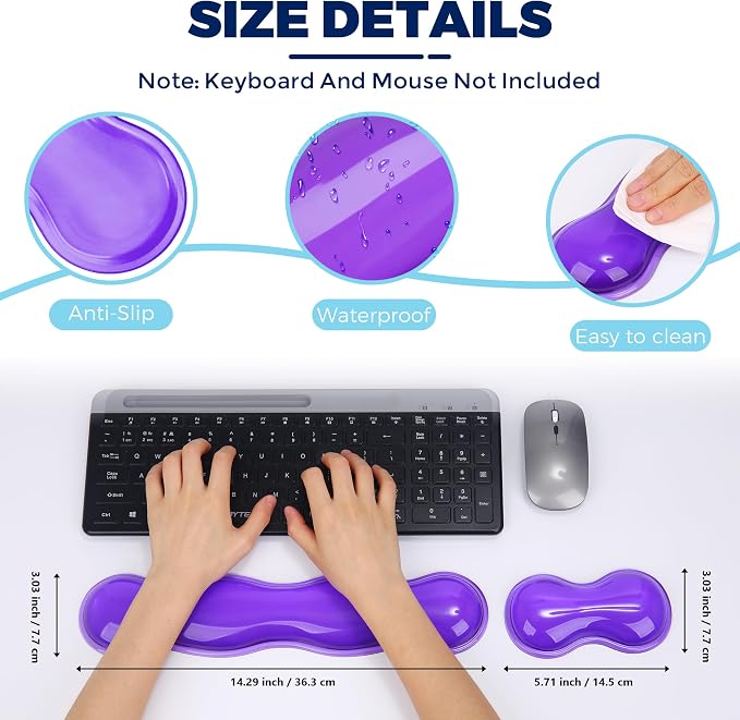 Gel Wrist Rest for Keyboard and Mouse, Wrist Rest for Keyboard, Mouse Wrist Support, Pain Relief, Cool Touch, Non-Skid, Keyboard and Mouse Wrist pad Set