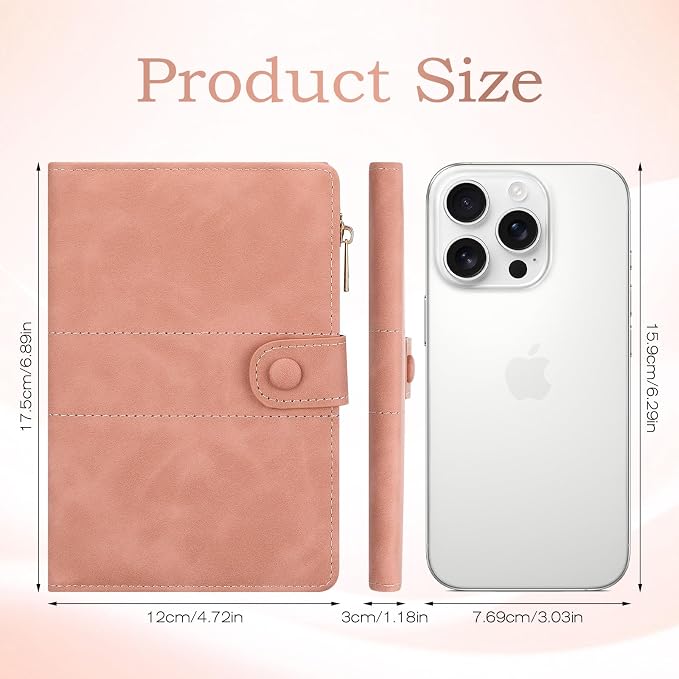 Leather Passport Holder with RFID Blocking,Slim Travel Passport Wallet Case | with Card Slots, Boarding Pass Holder, Pen Loop & SIM Card Trays, Cute Passport Cover for Women Men Family, Pink