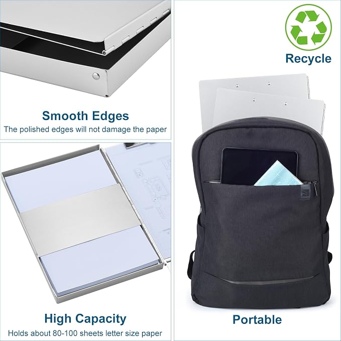 ZCZN Aluminum Clipboard with Storage and Clip Recycled, 4 Pack Clipboard Folders, Sturdy Letter Size Recycle Metal Form Holder for Business Office Medical Professionals, Letter Size (Silver)