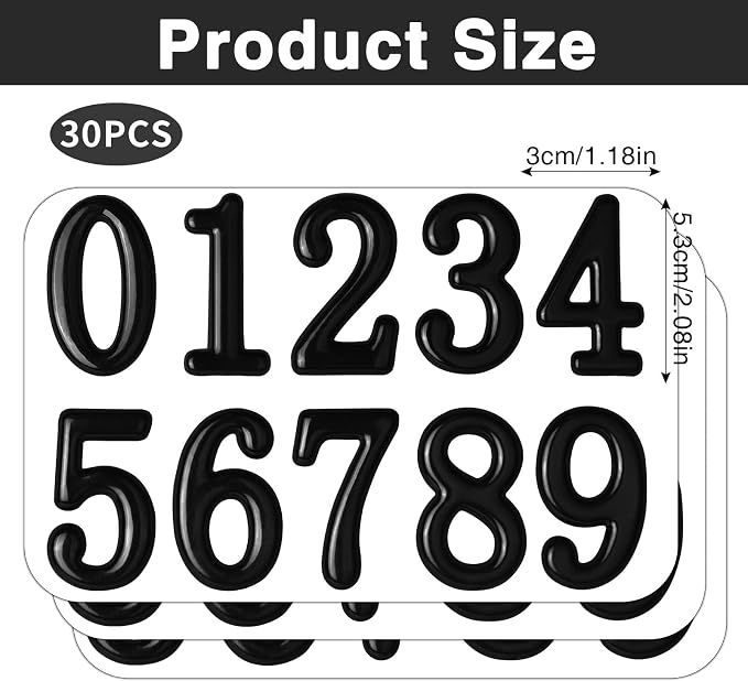 opasyo 30 Pieces Mailbox Numbers for Outside 2 inch 0-9 Self-Adhesive Mail Box Numbers,3D Gold House Numbers for Mailbox, Apartment, House, Trash Bins,Office Hotel Room (Black, 2inch)