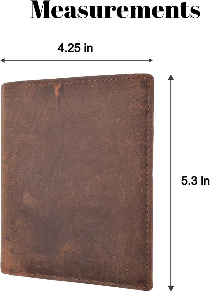 MARSHAL Bifold Leather RFID Blocking Wallet For Men & Women | Genuine Leather Holder With 20 Slots, 2 Bill Compartments & ID Window | Hipster wallet Money, Driver’s License, Travel & More (Vintage)