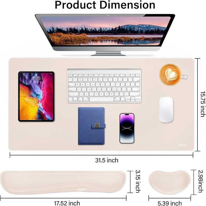 MOSISO Keyboard Mouse Pad Set, Gaming Mouse Pad&Keyboard Wrist Rest | Ergonomic Wristrests with Memory Foam Home Office Easy Typing Cushion Non-Slip Mousepad, Apricot
