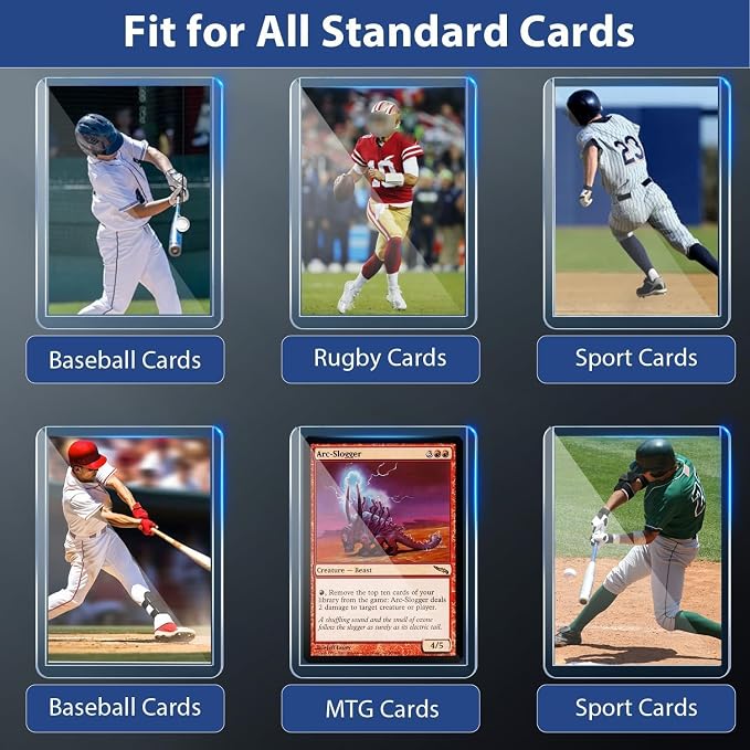 200 Hard Plastic Card Sleeves, Premium Baseball Card Protectors, 3"x 4" Trading Cards Sleeves, Sports Game Cards Holder Top Cases (100 Hard Sleeve + 100 Soft Sleeve)