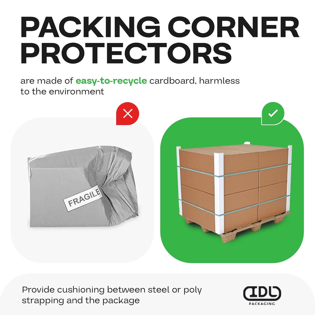 IDL Packaging Cardboard Edge Protector 2" X 2" X 24", Pack of 100 – V-Board Reinforced Cardboard Corners for Shipping – White Kraft Corner Protectors for Pallets