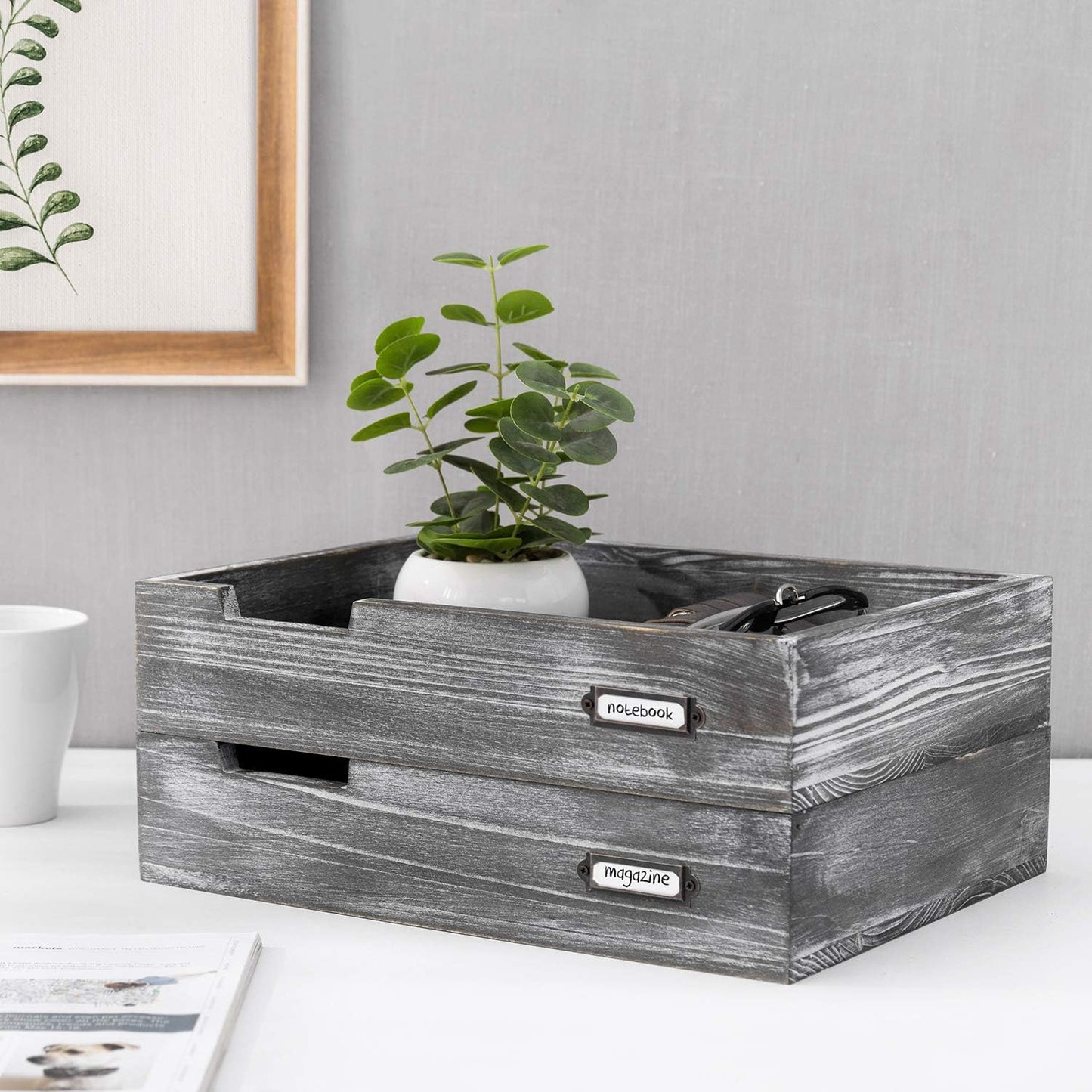 Set of 2 Ash Gray Wood Office Desktop Document Letter Paper Trays, Stackable Decorative Multipurpose File Organizer