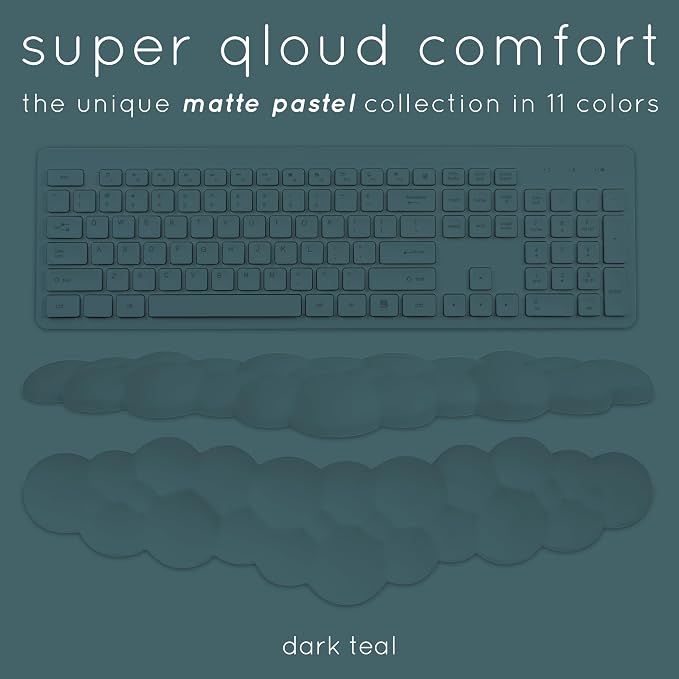 Cloud Keyboard Wrist Rest – Create-ables Qloud Cloud Wrist Rest for Computer Keyboard and Mouse, Ergonomic Memory Foam Wrist Pad with Non-Slip Base, Includes Cloud Mouse Pad – Dark Teal