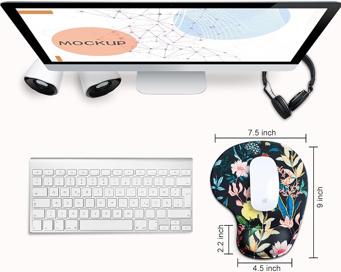 JIKIOU Ergonomic Mouse Pad with Gel Wrist Rest 2Pack, Portable Small Flower | Upgraded-Prevent Gel Leakage, Ergonomic Design for Pain Relief, Cooling Gel filled, Smooth Lycra Surface, Non-Slip PU Base