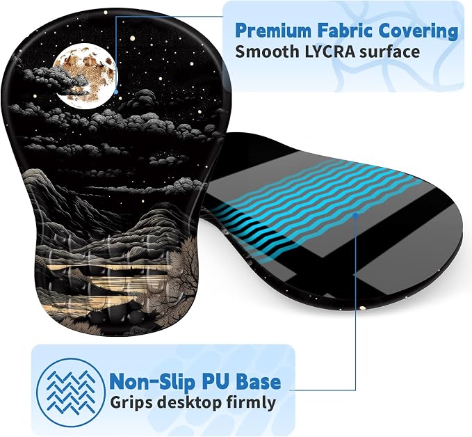 YIWEI Ergonomic Mouse Pad with Wrist Rest for Carpal Tunnel Pain Relief | Memory Foam Wrist Support,Non-Slip Rubber Base, Keyboard Computer Mousepad,Lycra Cloth Surface,Gaming Home Office