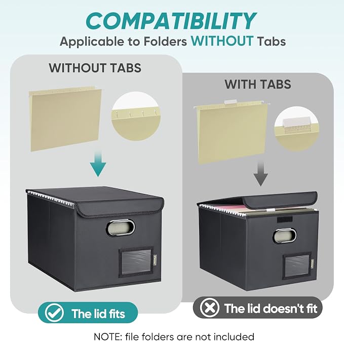 BALEINE File Organizer Box with Lid, Collapsible Hanging File Storage Box | Smooth Plastic Rails, Textured Fabric Exterior, Collapsible Hanging File Folder Box for Office Document Storage