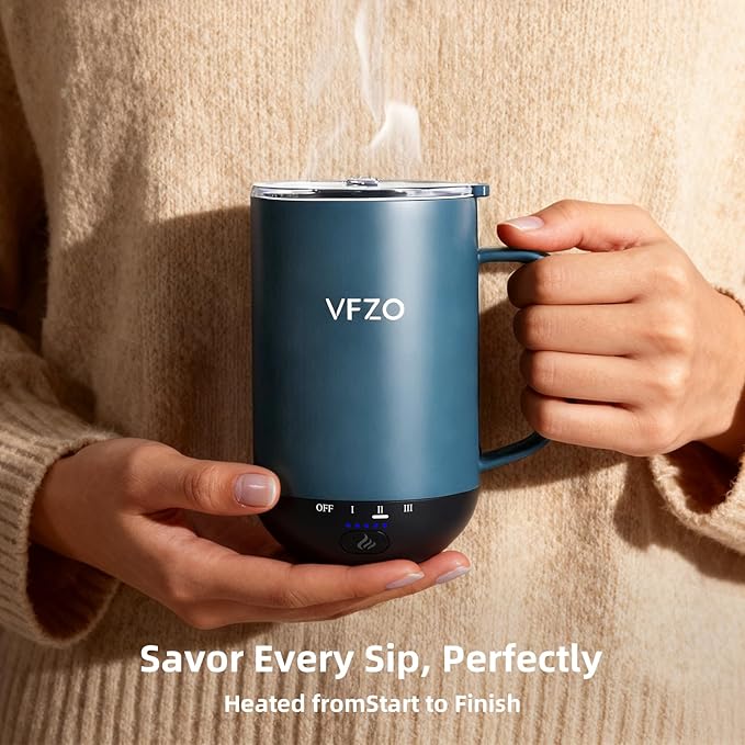 Self Heating Coffee Mug,High-Capacity- 18 oz, 180 Min Battery Life, Smart Heated Coffee Mug，Smart Mug, Simple Temperature Control Operation, Gifts for Family Members (Navy Blue)