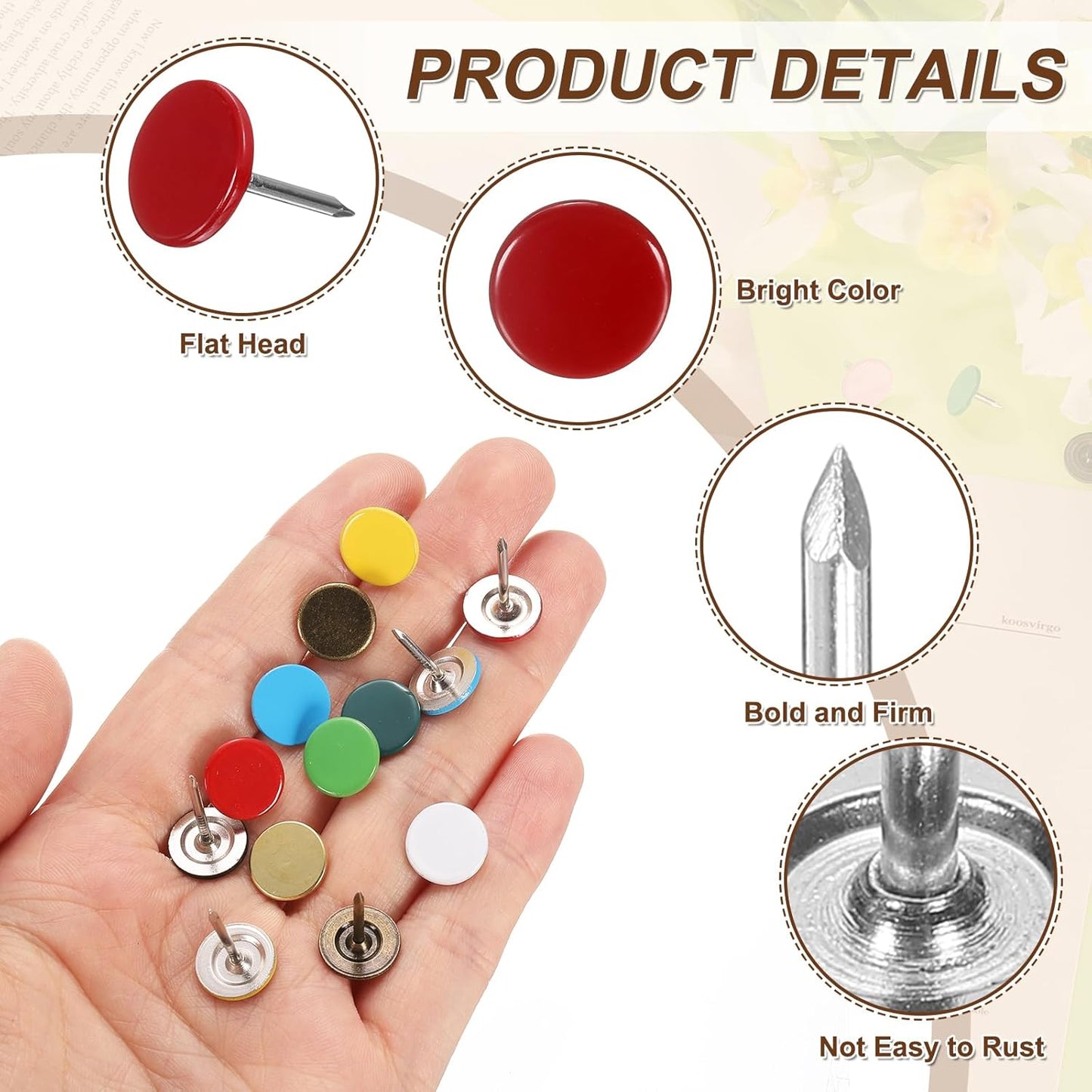 uxcell 120Pcs Push Pins, 11mmx15mm Round Flat Head Decorative Thumb Tacks Upholstery Tacks for Cork Board Office Wall Hangings, Red