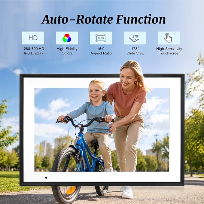 Digital Picture Frame, 10.1 Inch Digital Photo Frame with 32GB Storage, WiFi Photo Frame with 1280×800 HD IPS Touch Screen, Auto-Rotate Smart Electronic Frame, Share Photos and Videos via AiMOR App