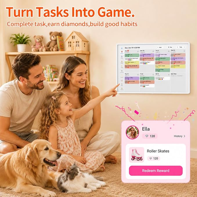 Digital Calendar Wall Planner 10.1 Inch Touch Screen WiFi picture frame | smart Electronic Planner Calendar Sync, Task management, Meal Family Digital Photo Frame Gift wall calendar for Mom Women