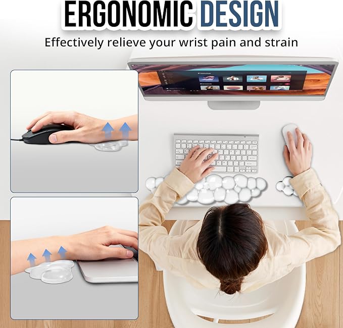 Cloud Wrist Rest Gel Set — Ergonomic Cloud Wrist Rest Keyboard and Mouse, Non-Slip Desk Accessories for Office and Home（Clear）