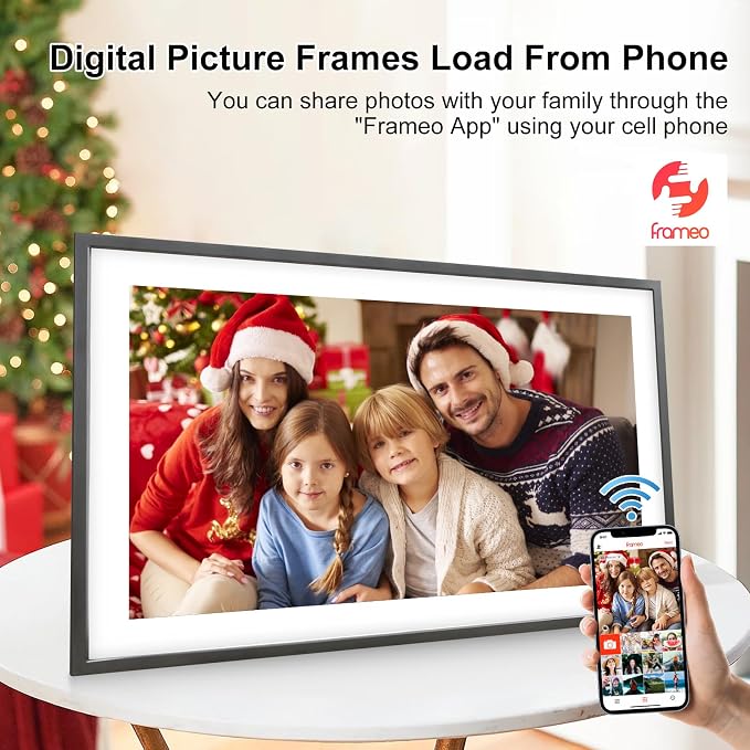 Digital Picture Frame 15.6 Inch Large Frameo Digital Photo Frame，32GB, 1920 * 1080 IPS HD Touch Screen, Electronic Picture Frame IPS Touch Screen with Auto-Rotate, Frameo Digital Frame WiFi(Black)