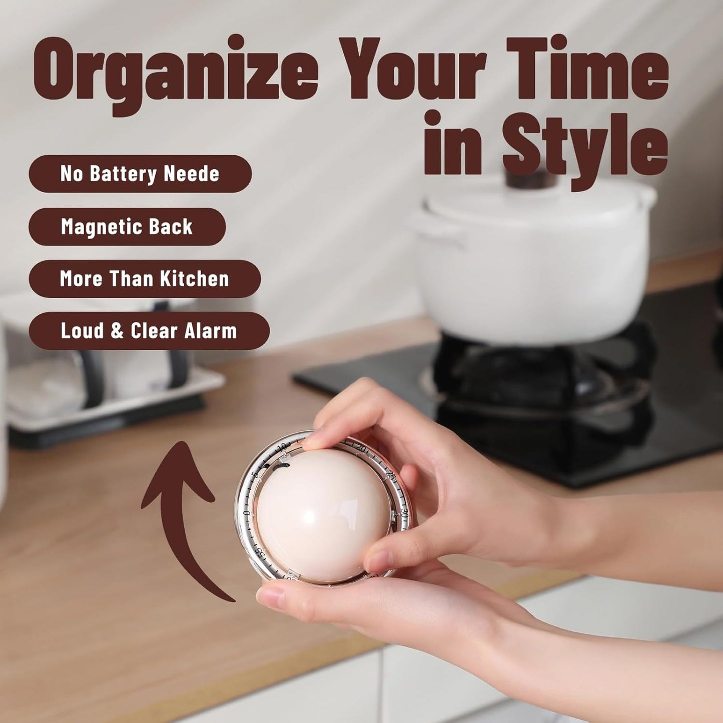 Planet-Shaped Mechanical Timer | No Batteries Needed | 59-Minute Countdown | Magnetic Base | Multi-Purpose Kitchen, Study & Classroom Timer (Black)