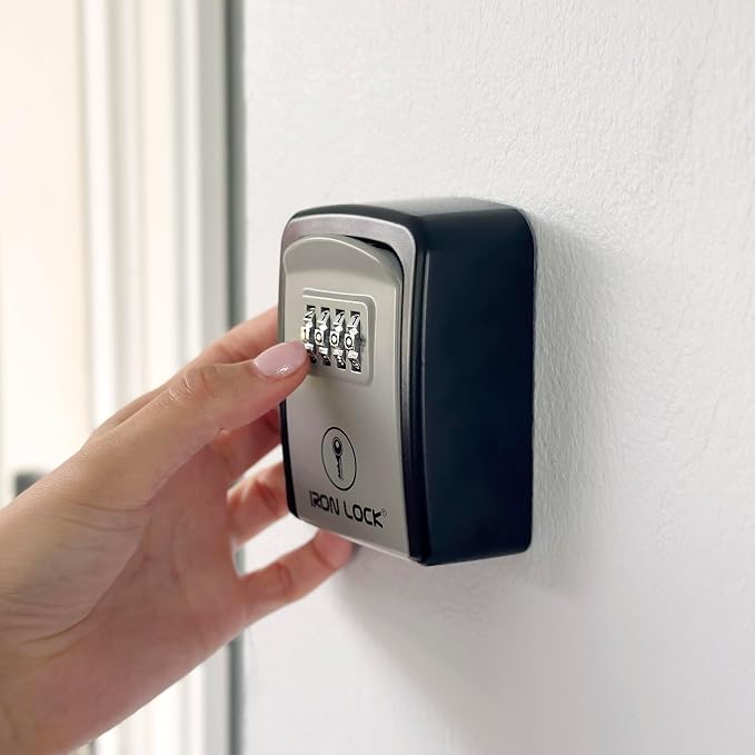 Iron Lock® Small Wall Mount Key Lock Box for Keys Outside (Grey) | Combination Lock, Resettable 4-Digit Code, Screw-In Wall Mount, Weather-Resistant Metal, No Battery or App, Holds 2 to 5 Keys