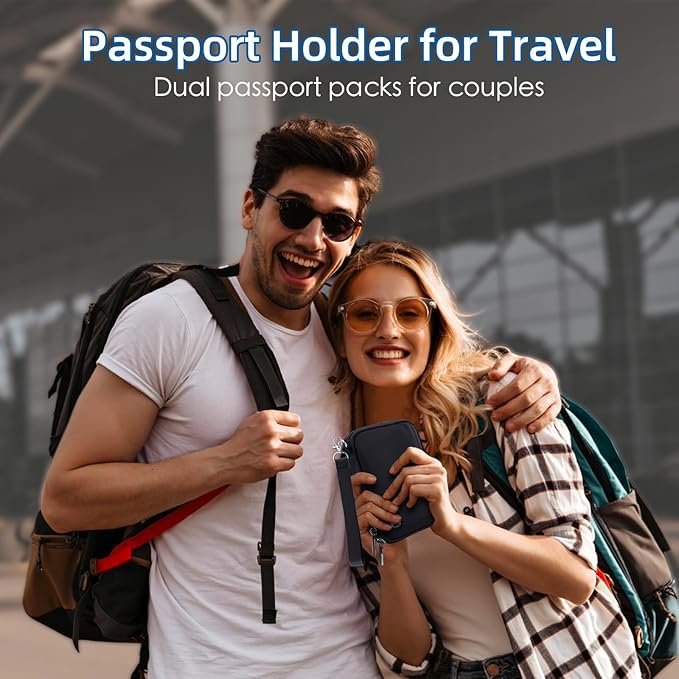 WALNEW Passport Holder for Travel, RFID Blocking Travel Walle Essentials | Travel Document Holder, Passports Wallet Pouch with Card Slots Zipper Pocket for Women Men