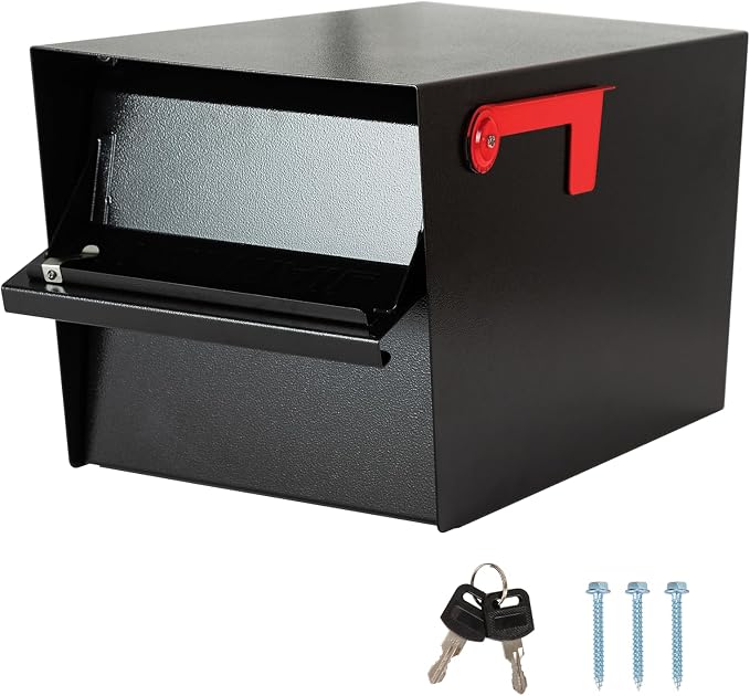 Large Locking Mailbox for Outside, RAINHOL All-Metal Modern Security Mailbox with 2 Keys, 21" x 11.2" x 10.5", Black