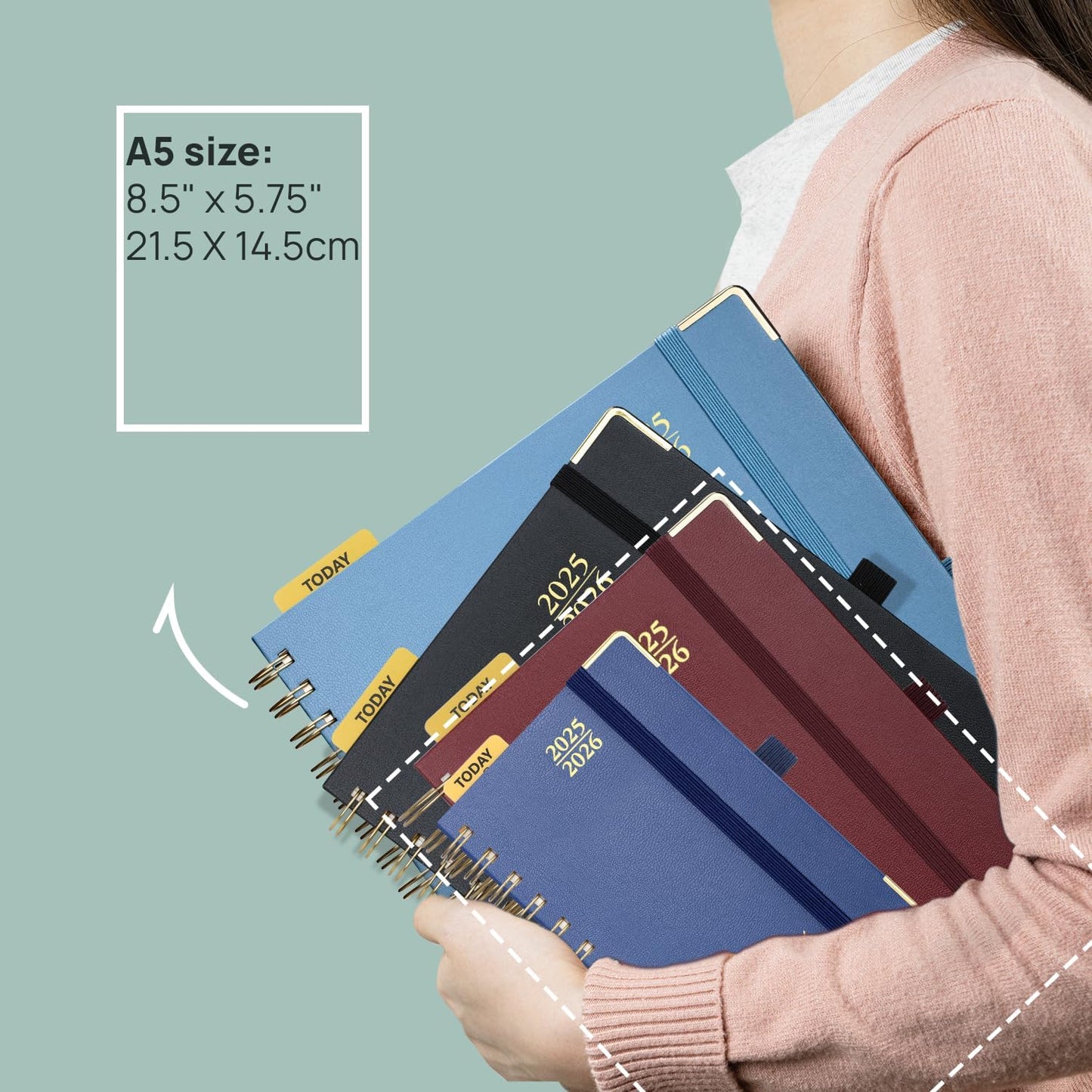 POPRUN Academic Daily Planner 2025-2026 One Page A Day - [5.75" x 8.5"- Spiral Hard Cover], Appointment Book (July 2025 - June 2026) with Monthly Calendar - Navy Blue