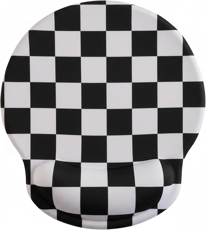 Ohocut Black White Checkered Mouse Pad with Gel Wrist Rest, Wrist Support, Ergonomic Desk Accessories for Women, Office Laptop Gaming Decor, Cute Aesthetic Check Design