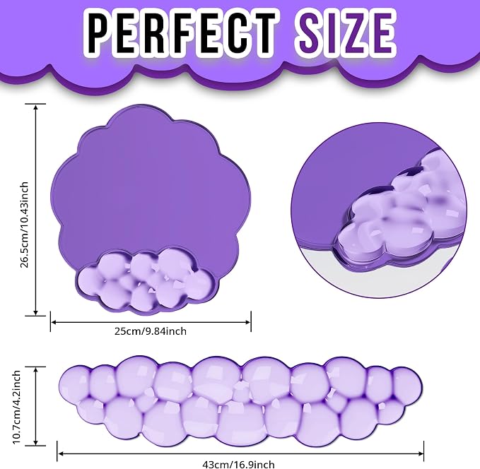 Keyboard Wrist Rest Set — Ergonomic Cloud Wrist Rest Keyboard and Mouse Pad, Non-Slip Desk Accessories for Office and Home（Purple）