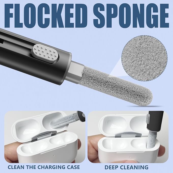 Inesore Multi Cleaning Kit for AirPods & All Bluetooth Earbuds(White+Black) | 3-in-1 Design with Brush,Sponge & Metal Tip, Airpod Cleaning, Phone Cleaner, Earbud Cleaning, Electronic Device Cleaning Tool