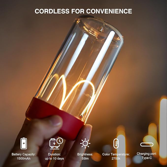 Mini Minimalist Cordless Table Lamp, Rechargeable Ambient Light, Red