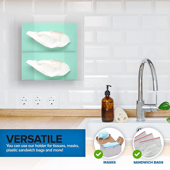 Stock Your Home Double Acrylic Gloves Dispenser (2 Pack) Tissue Box Shelf, Glove Holder Wall Mount, For Kitchen, Cleaning Closet, Exam, Office