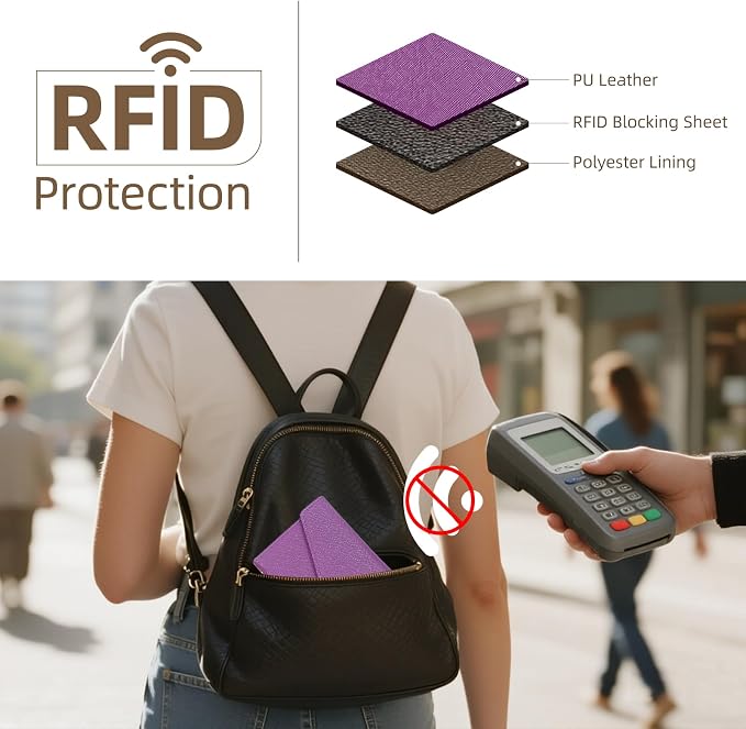 Passport Holder Travel Wallet Organizer for Women,Aubergine Purple | RFID secure, 6 card slots, 32 sim pockets, passport holder with zip-around wallet, slim fit for women travelers.