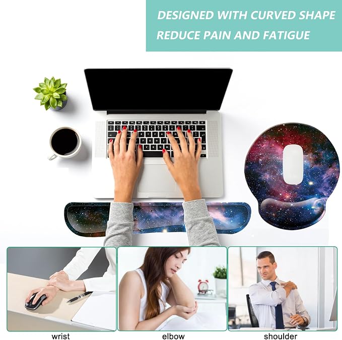 Keyboard Wrist Rest Pad Mouse Pad with Wrist Support Set of 3, Mousepad with Non-Slip Rubber Base, Ergonomic Memory Foam Mouse Wrist Cushion Support for Home Office Laptop Computer, Starry Sky