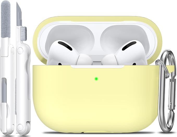 R-fun for AirPods Pro 2 Case, Soft Silicone Protective Cover with Keychain and Cleaning Pen, Compatible with AirPods Pro 2nd/1st Generation, Supports Wireless Charging, Cream Yellow