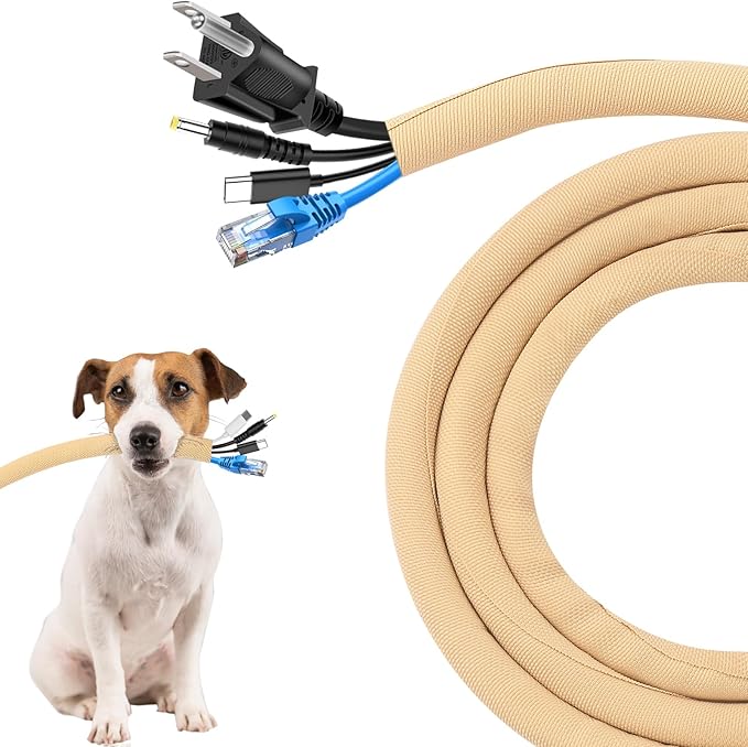 Secbolt Cord Protectors from Pets No Chew, 10ft - 1/2 inch Ultra Durable Cord Covers for Pets, Bite-Resistant Cable and Wire Protector for Cats, Dogs, Rabbits - Beige