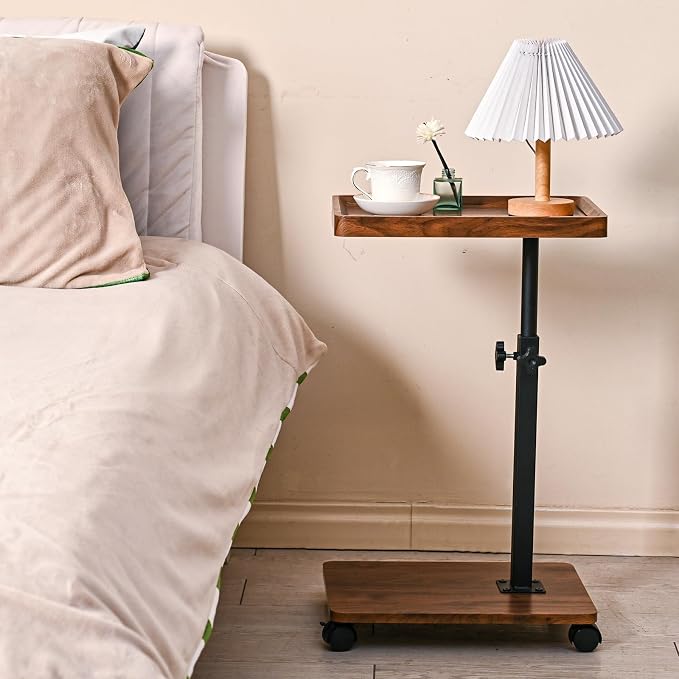 C Table End Table Adjustable Height,C Shaped End for Couch，Snack Tables,360°Swivel TV Tray Sofa Table,Tables that Slide Under,Coffee SideTable for Bed,Chair,Bath-tub (Black Color)