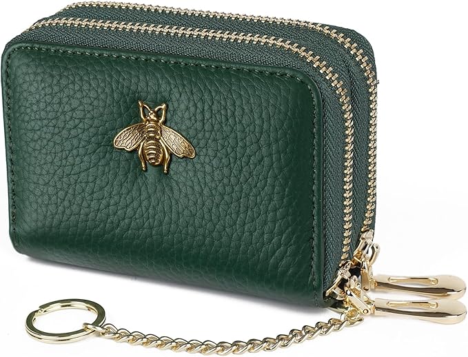 imeetu RFID Credit Card Holder, Small Card Wallet Women, Leather Card Case | Genuine Leather Women's Card & id Cases, Change Coin Purse with Zipper Keychain id Window, 20 Colors & 3 Styles, Daily, Gifts