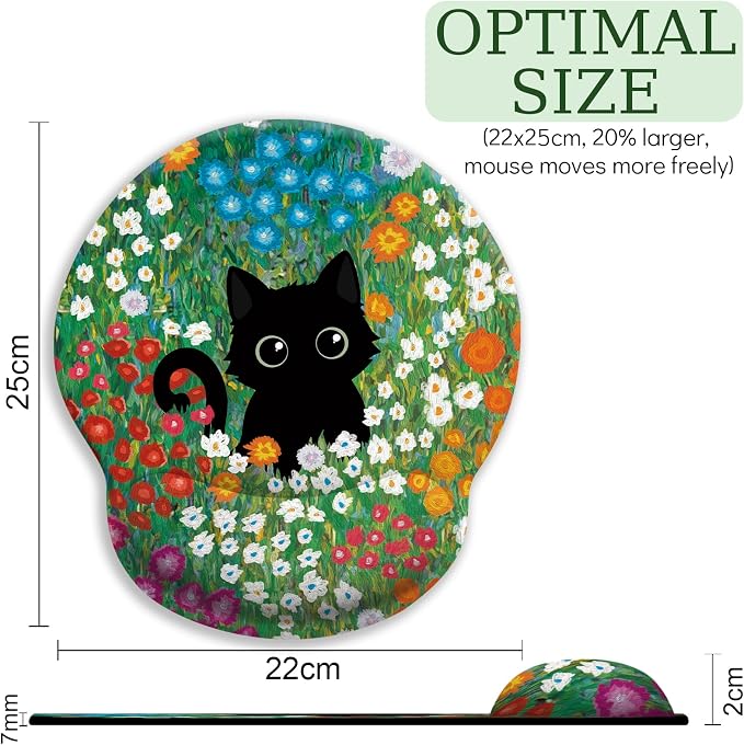 LIMKRIAN Black Cat Ergonomic Mouse Pad with Gel Wrist Rest, 9.8 x 8.6 in | Non-Slip PU Base, Smooth Surface, Cooling Gel Eases Wrist Pain, Comfort Wrist Support, Cute Office Desk Accessories Decor