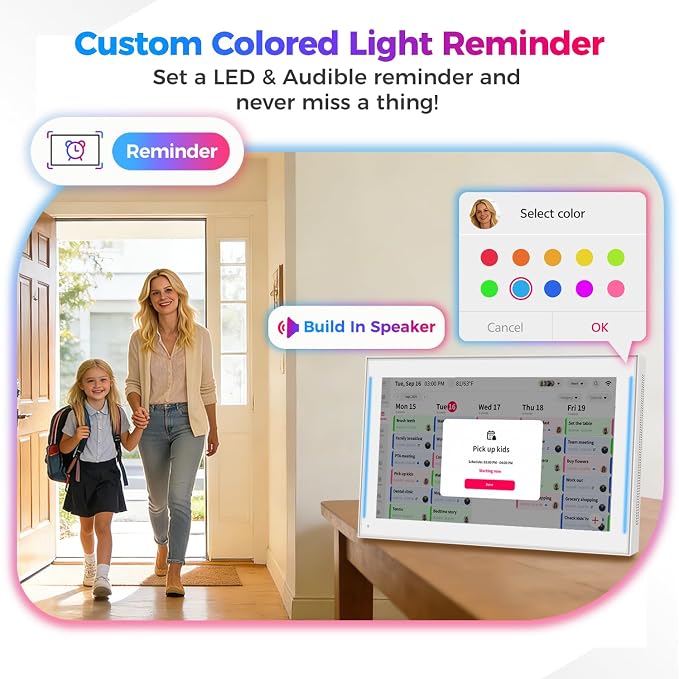 DXMART 15.6 inch Smart Digital Calendar & Chore Chart, LED Reminder Light, Wall & DeskMount - Smart Family Planner for Daily Schedules, Meal Planning, and Household Organization, Digital Photo Frame Functon