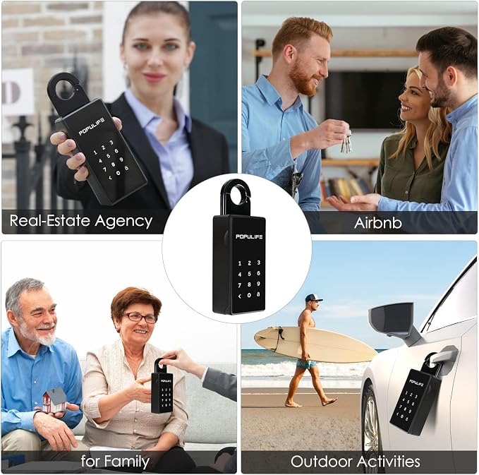 WiFi Lock Box for Outside with Gateway, Remotely Control Smart Key Lock Box, Wireless Lock Box for House Key, Door Handle & Wall Mount Sturdy Alloy Lockbox IP66 Waterproof
