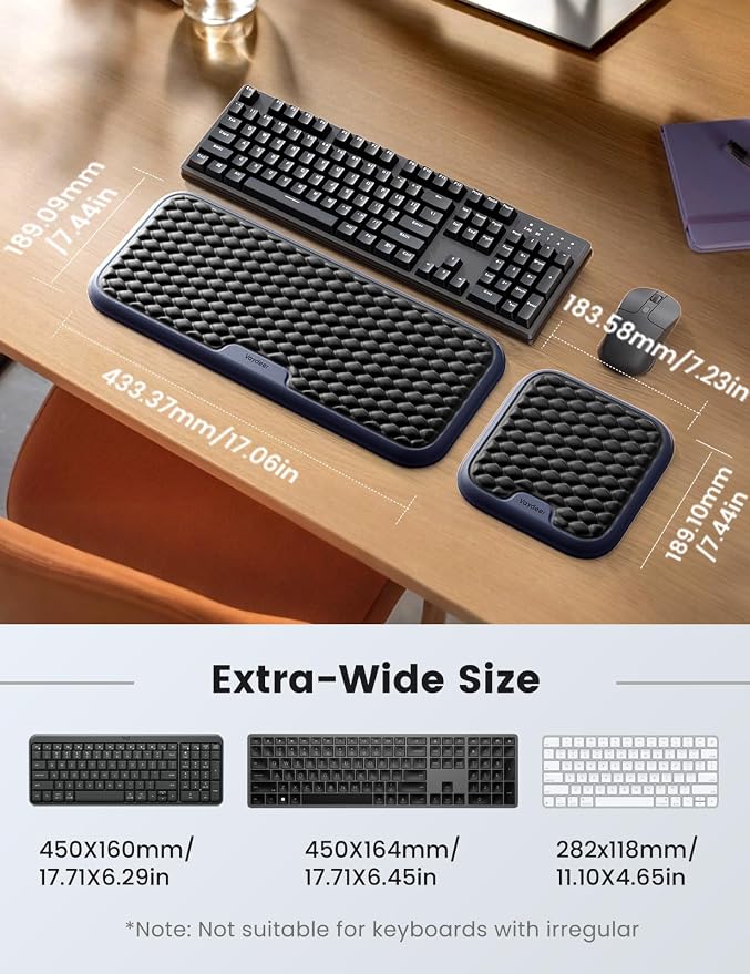 Vaydeer Extra Large Wide Wrist Rest Set for Keyboard and Mouse, Computer Ergonomic Wrist Support, Arm Elbow Pad Mouse Rest, Typing Pain Relief Soft Memory Foam Desk Cushion for Office Work Gaming