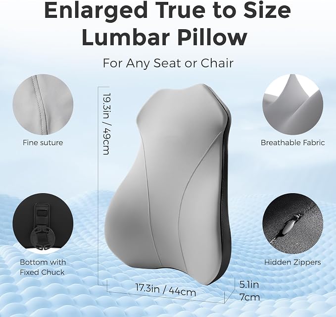 BABUR Lumbar Support Pillow for Car, Back Cushion Support for Driving Seat | Ergonomic 100% Memory Foam, Back Pain Relief, Comfort Lower Back Support for Office Chairs, Car Seat, Wheelchair