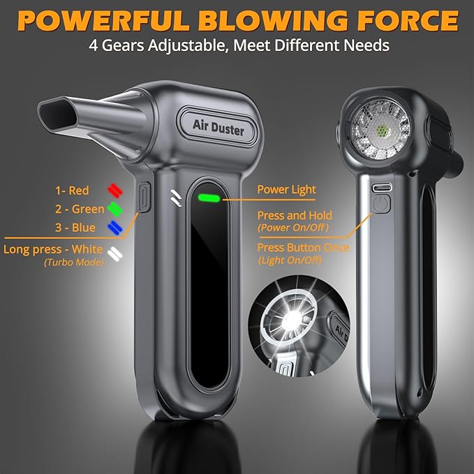 Electric Air Duster Cleaning Tools -180000RPM Super Power Cordless Air Duster, Rechargeable Brushless Motor Durable Blower, 4-Gear Adjustable Dust Blower for Computer, Keyboard and Car
