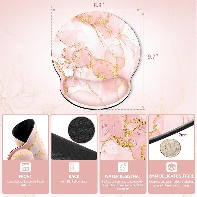 KONVINIT Ergonomic Mouse Pad with Wrist Rest, Small Mousepad with Non-Slip Rubber Base and Smooth Surface, Pink Mouse Pads for Desk, Office Desk Accessories