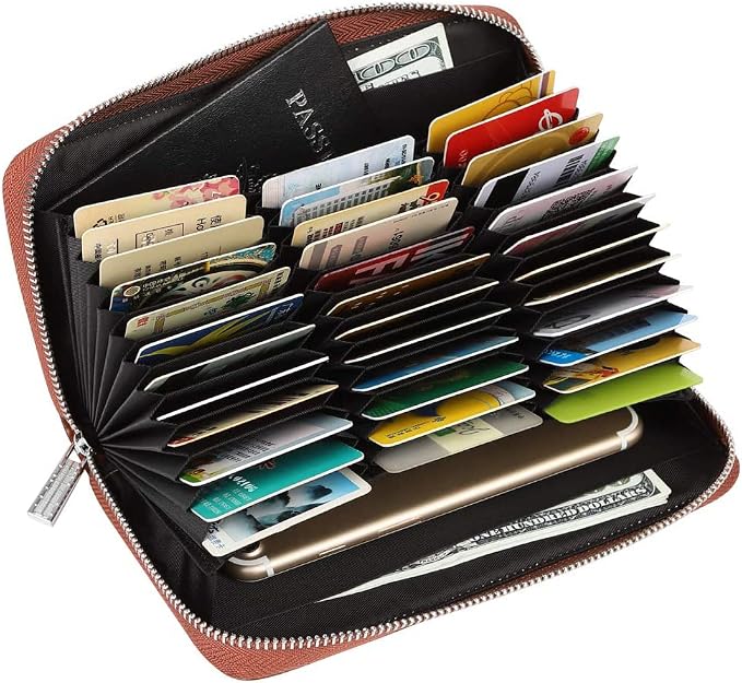 Women 36 Slots RFID Blocking Card Holder Large Long Leather Zipper Organizer Accordion Wallet,Brown