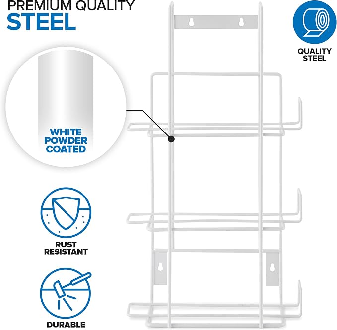 Stock Your Home (White Metal Triple Gloves Dispenser, Tissue Box Shelf, Glove Box Holder Wall Mount, For Kitchen, Cleaning Closet, Lab, Exam, or Office