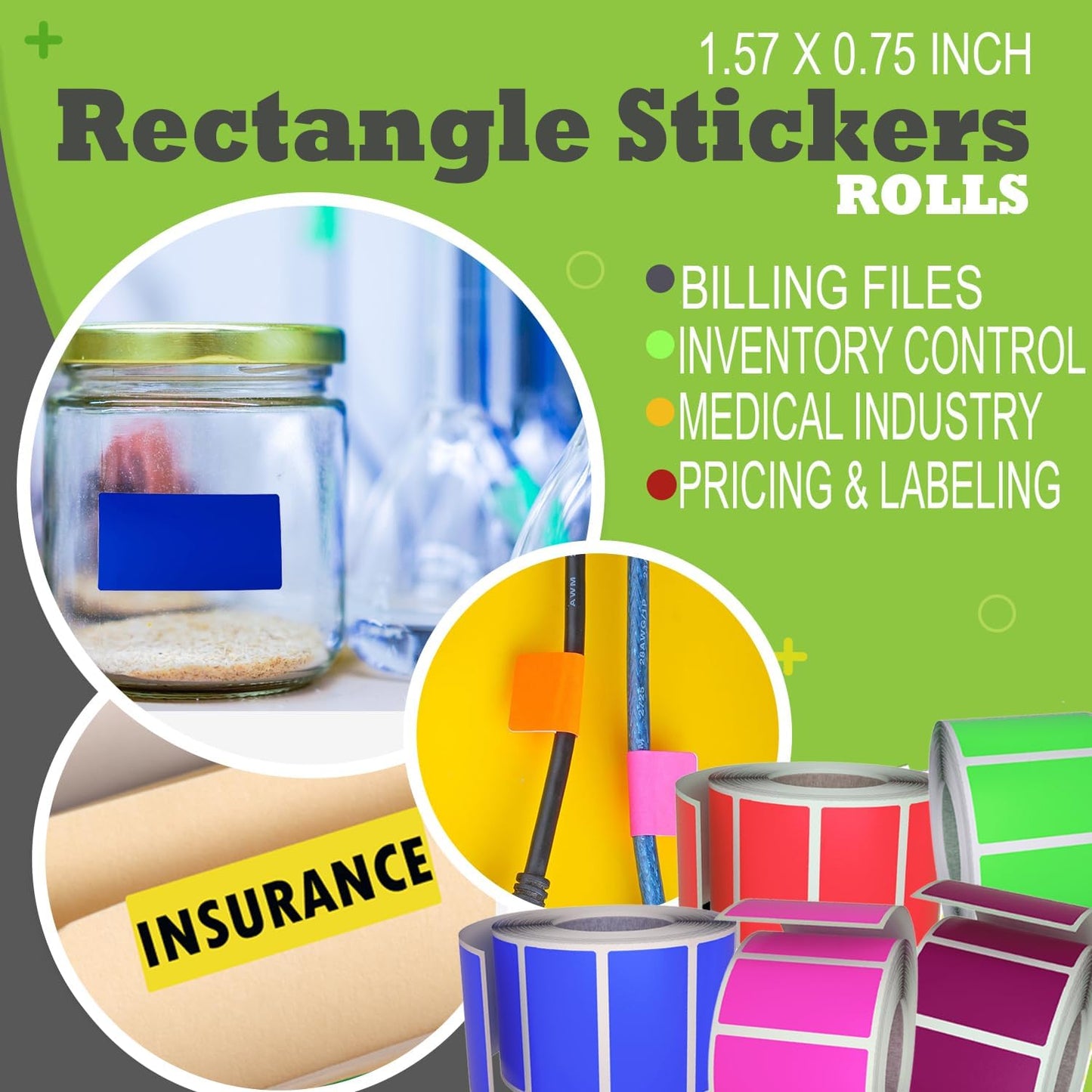 Purple Sticker Label Rolls 1.57" x 0.75", 5 Rolls- 2500-Pack, Rectangular Easy Write Labels 40mmx19mm by Royal Green