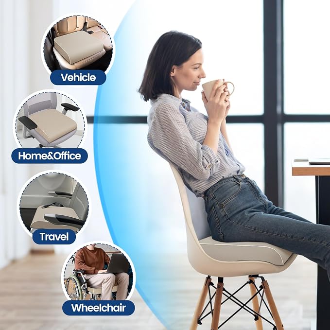 SweetSlubr Seat Cushion for Tailbone Pain Relief, Office Chair Cushion, Memory Foam Large Chair Pad with Non-Slip Cover for Soft Support at Office Chair, Car Seat, Airplane Beige/2X-Large