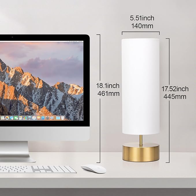 3-Way Dimmable Table Lamp, Touch Control Gold Bedside Lamp with White Shade | Modern Nightstand Touch Lamp, Simple Side Table Lamp, Night Light for Bedroom Living Room Kitchen, LED Bulb Included