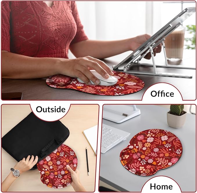 KONVINIT Ergonomic Mouse Pad with Wrist Rest, Small Mousepad with Non-Slip Rubber Base and Smooth Surface, Red Mouse Pads for Desk, Office Desk Accessories
