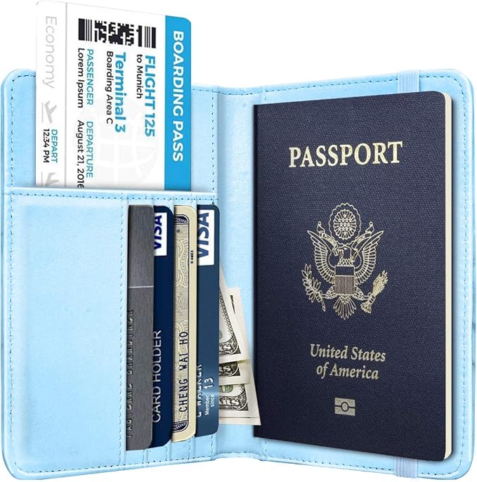 Coco Rossi Passport Holder for Travel Women Slim RFID Passport Cover Wallet | Travel Essentials, Passport Book Holders, Passport Wallet Cover Case, PU Leather, Cute, Thin, Spliced Design, Blue Marble