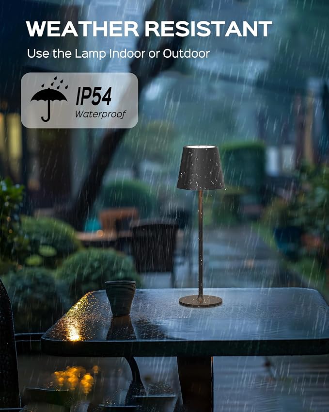 JACKYLED Cordless Table Lamps Rechargeable, 3 Adjustable Height, 5000 Capacity Operated, 3 Colors Smooth Dimming, Portable LED Waterproof Table Lamp for Dining, Bedroom, Outdoor- Black